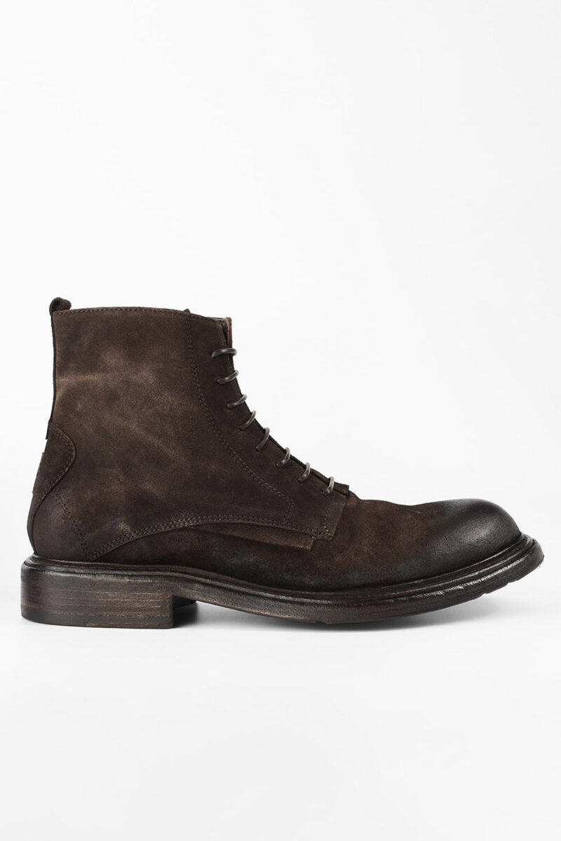 BOLTON tobacco-brown suede layered lace up boots.