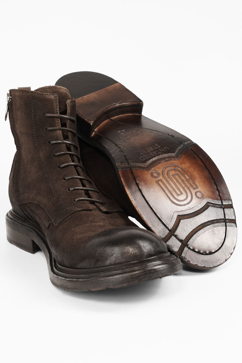 BOLTON tobacco-brown suede layered lace up boots. - Image 3