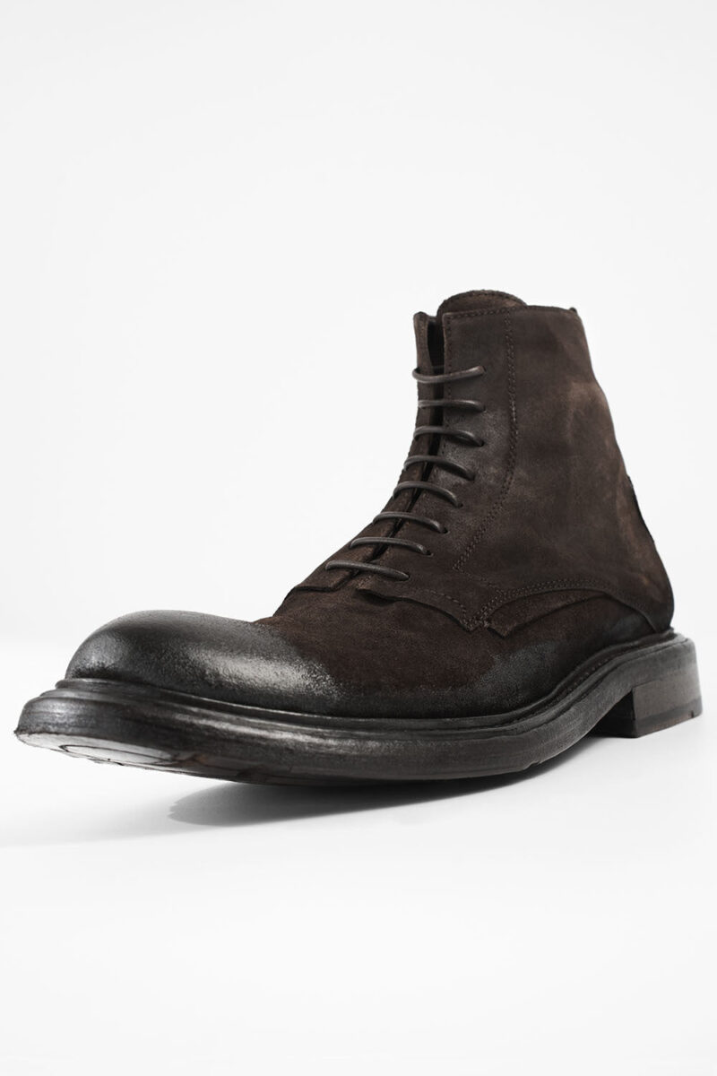 BOLTON tobacco-brown suede layered lace up boots. - Image 2