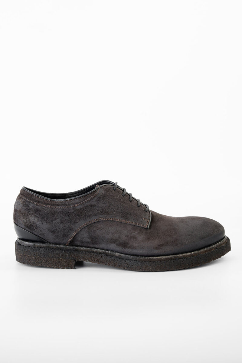 BROMPTON lava-grey suede derby shoes.