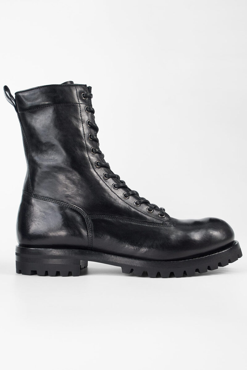 CAMDEN jet-black military boots.