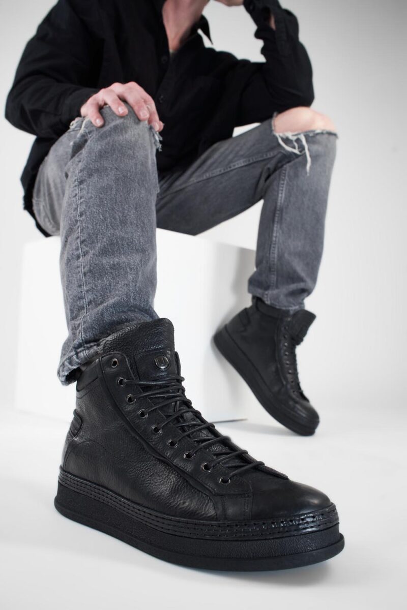 COLE rugged-black welted distressed high sneakers. - Image 11