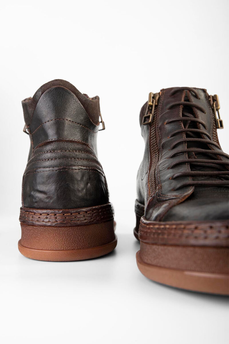 COLE dark-cocoa double-zip welted distressed high sneakers. - Image 12