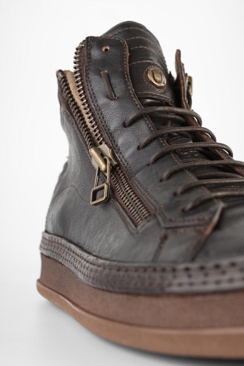 COLE dark-cocoa double-zip welted distressed high sneakers. - Image 6