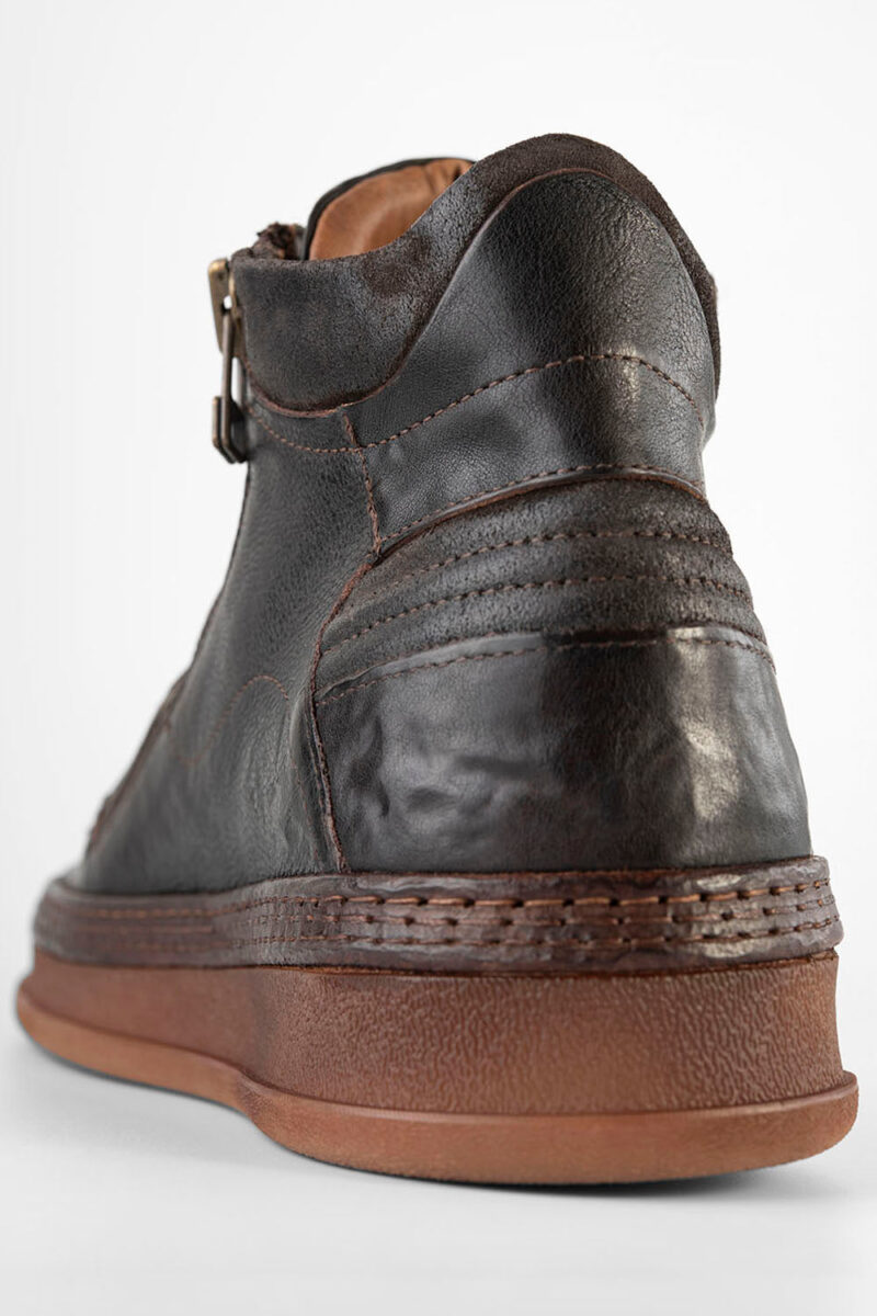 COLE dark-cocoa double-zip welted distressed high sneakers. - Image 11