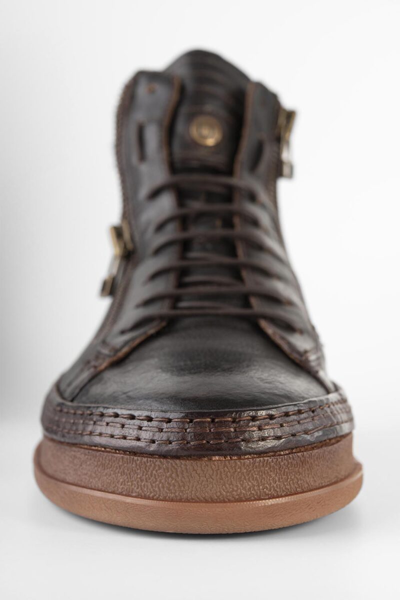 COLE dark-cocoa double-zip welted distressed high sneakers. - Image 3