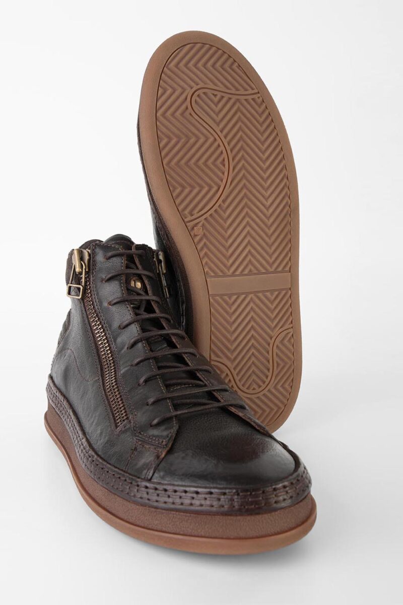 COLE dark-cocoa double-zip welted distressed high sneakers. - Image 9