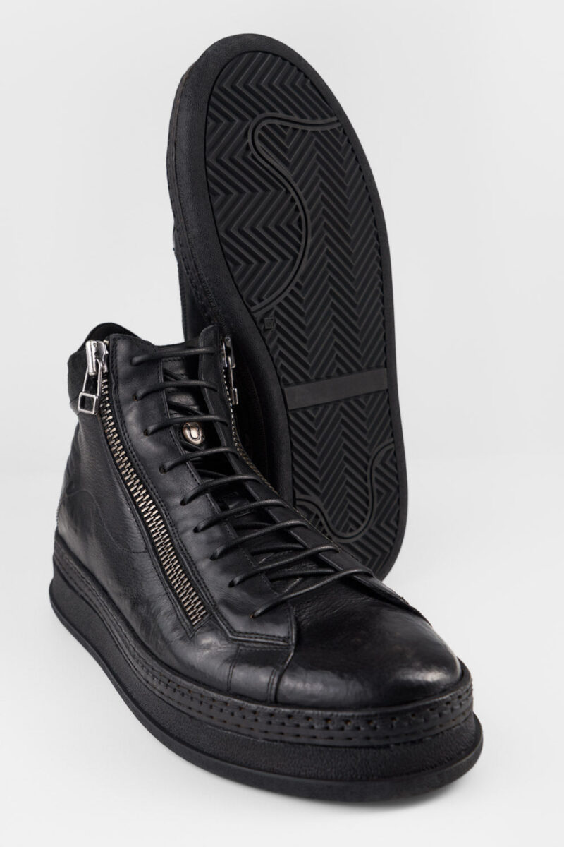 COLE rugged-black double-zip welted high sneakers. - Image 5