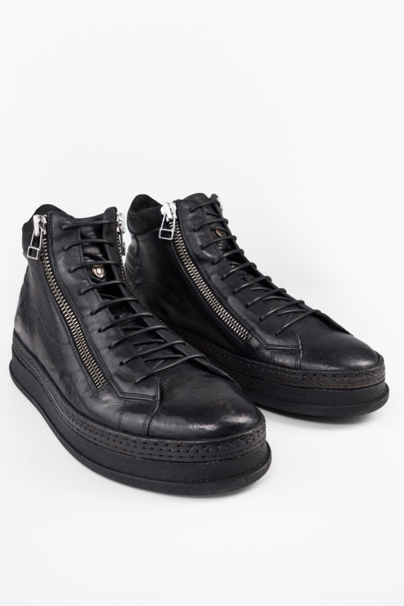 COLE rugged-black double-zip welted high sneakers. - Image 4