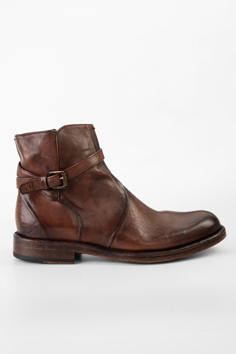 EYTON rich-brown laceless ankle boots.