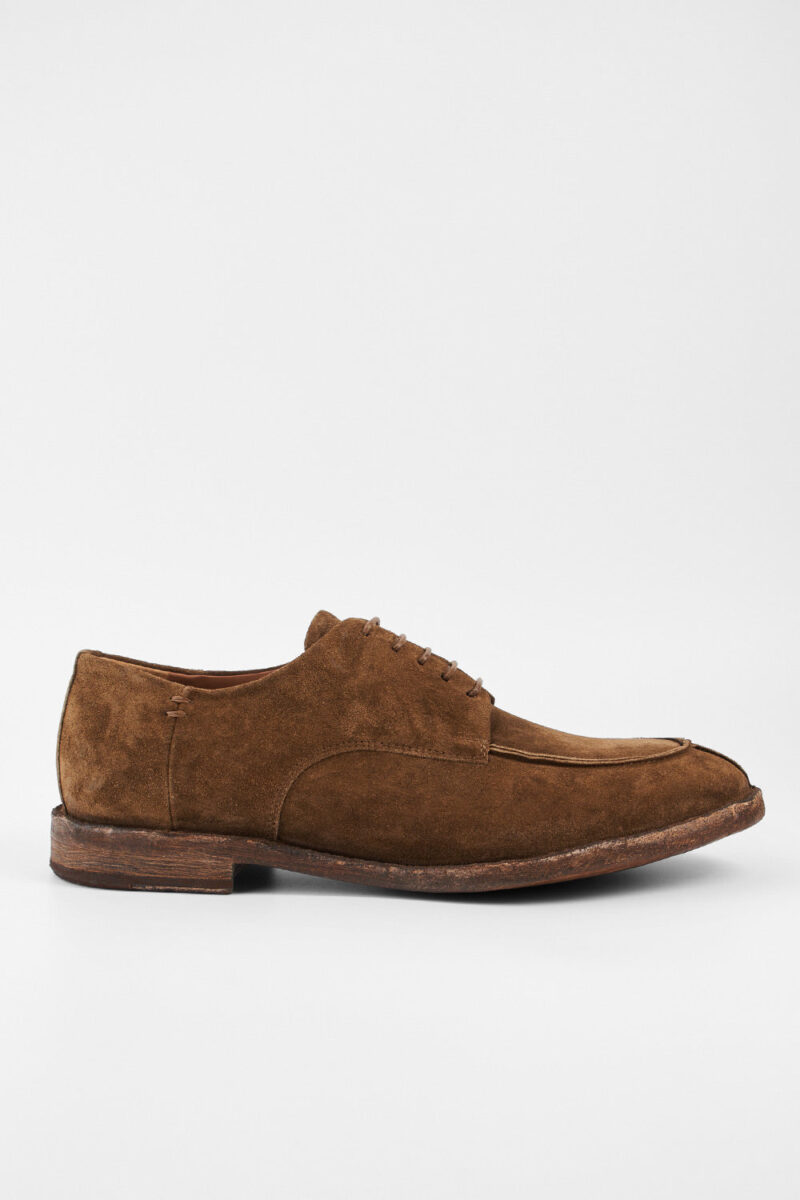 HAVEN barley-brown suede apron derby shoes.