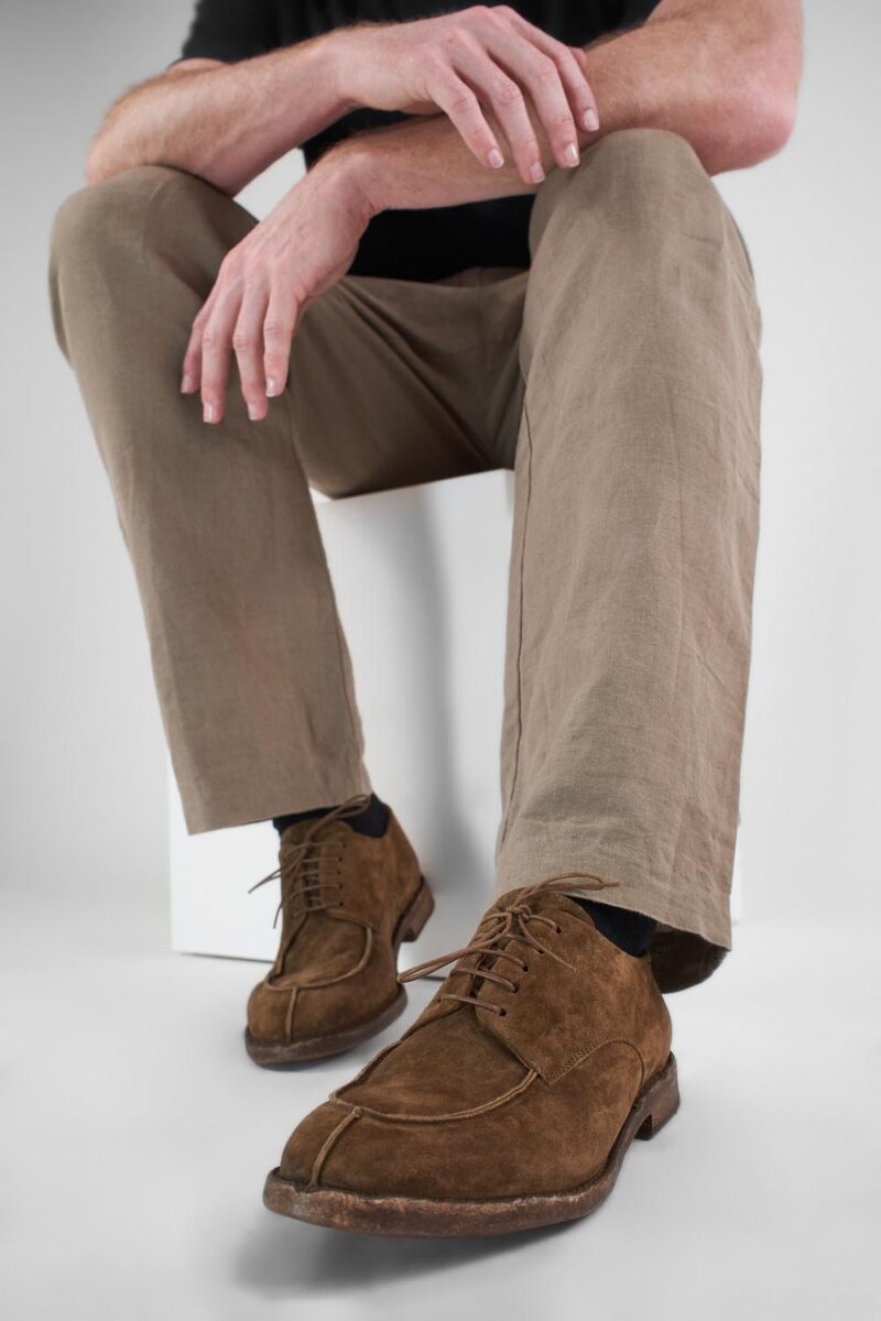 HAVEN barley-brown suede apron derby shoes. - Image 6