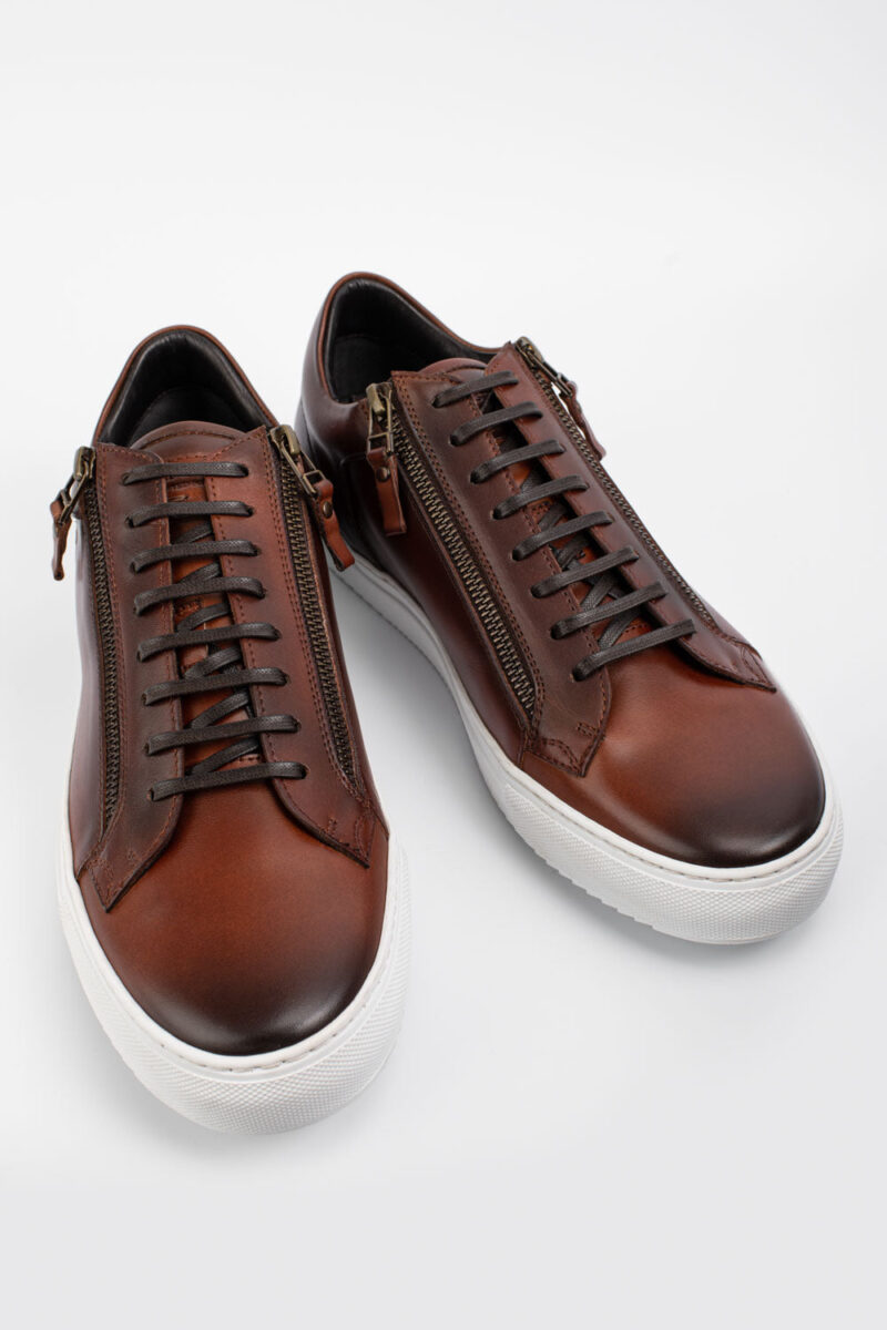 SOHO cocoa-brown double-zip patina sneakers. - Image 3