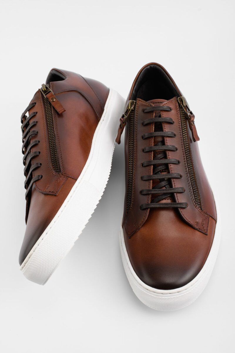 SOHO cocoa-brown double-zip patina sneakers. - Image 4