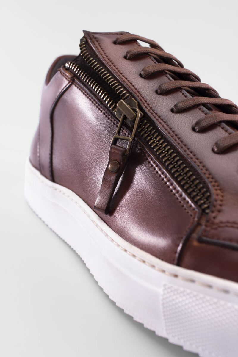 SOHO cocoa-brown double-zip patina sneakers. - Image 8