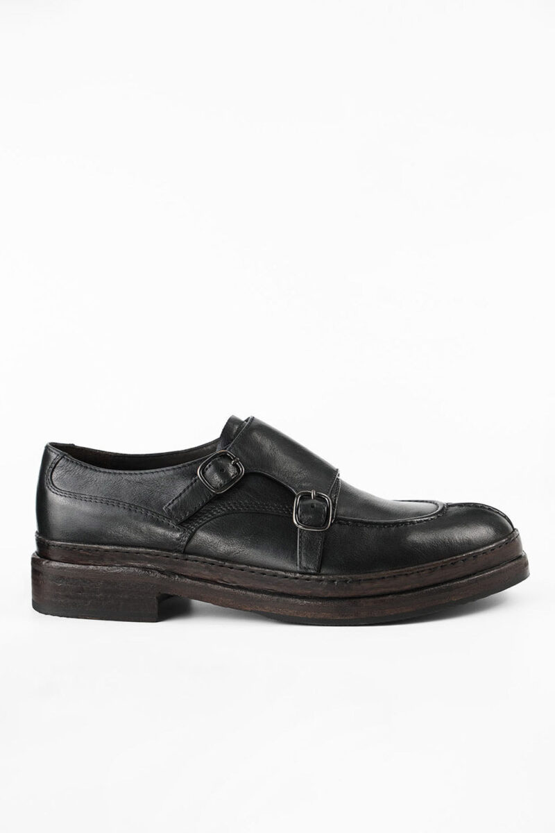 LAMBETH jet-black welted monk shoes.