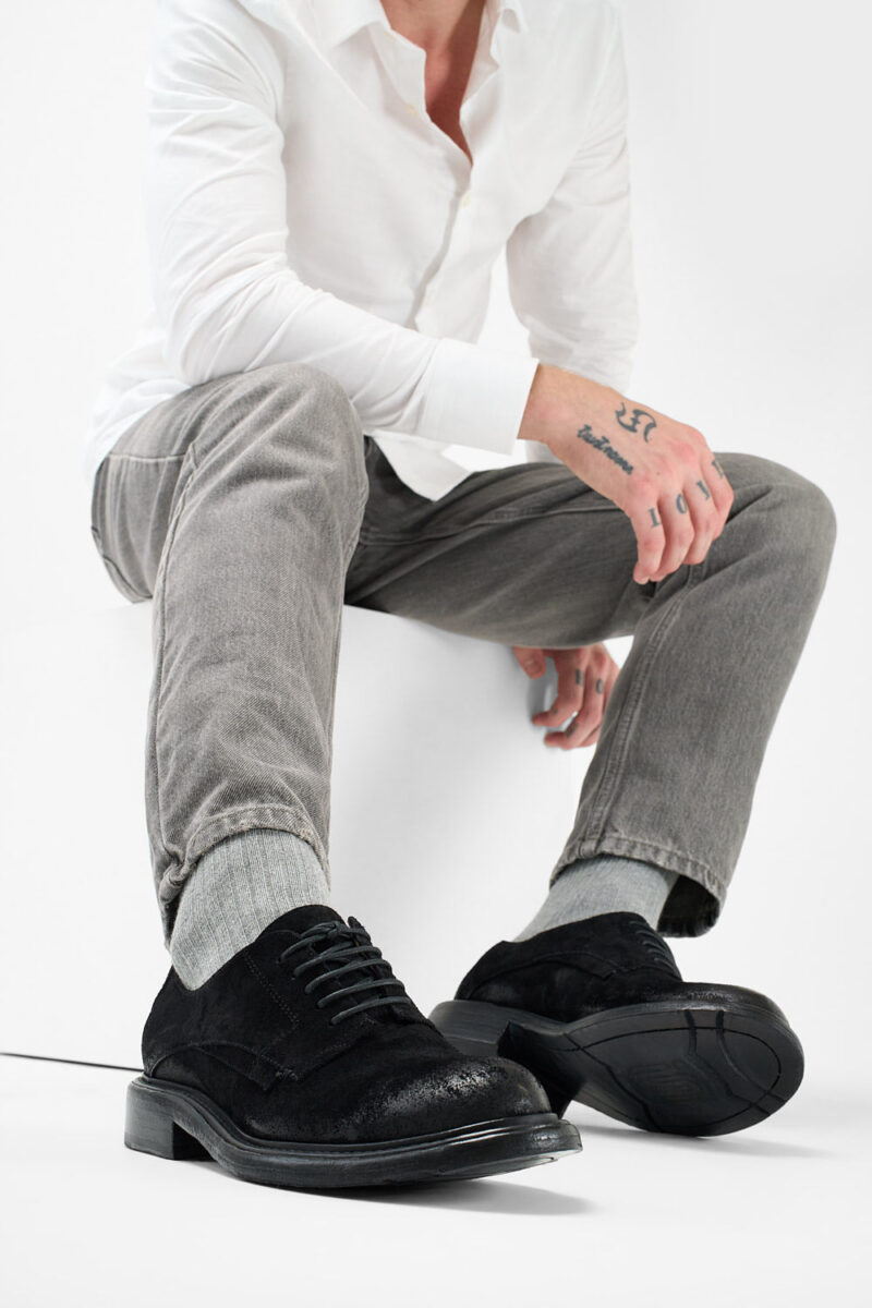 BOLTON ink-black suede layered derby shoes. - Image 3