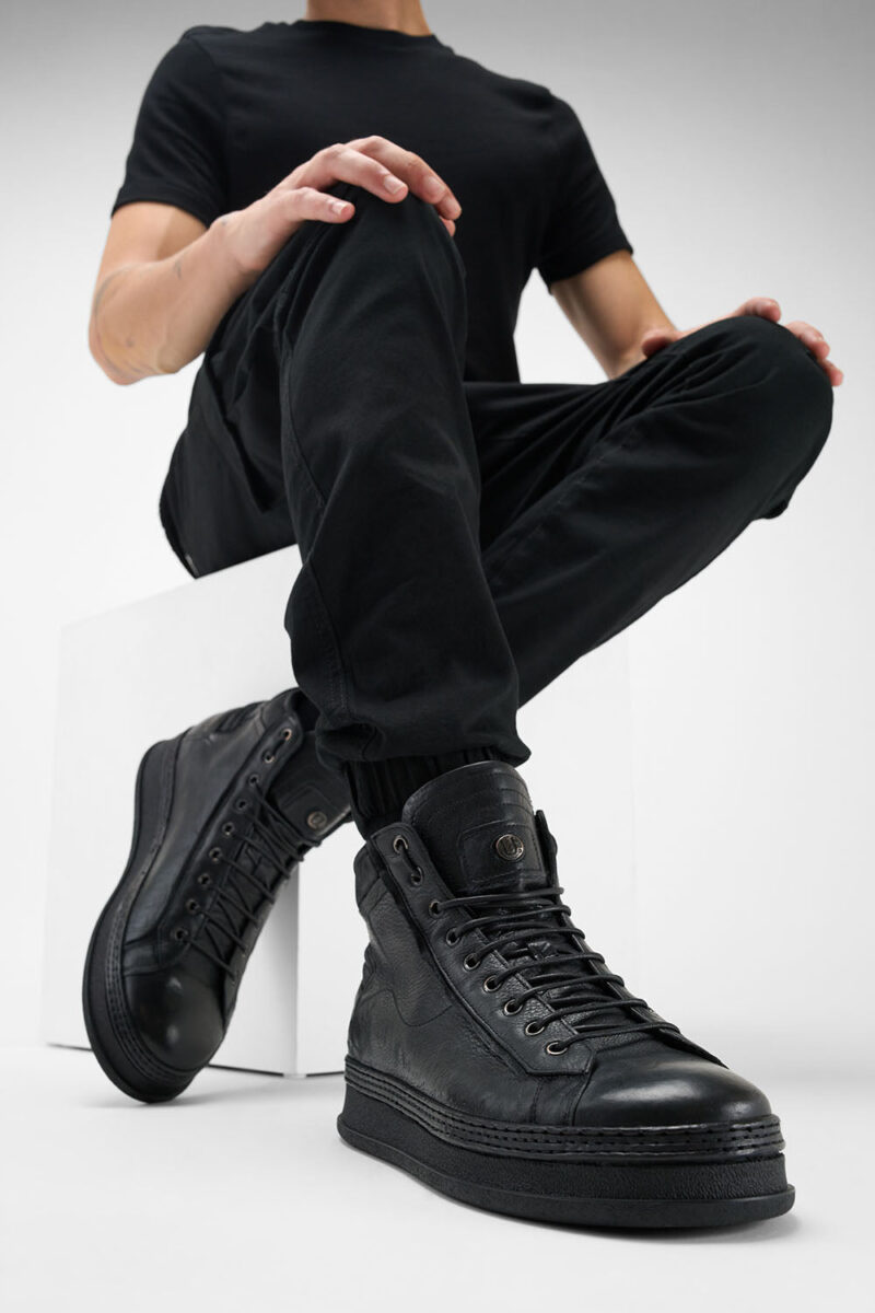 COLE rugged-black welted distressed high sneakers. - Image 12