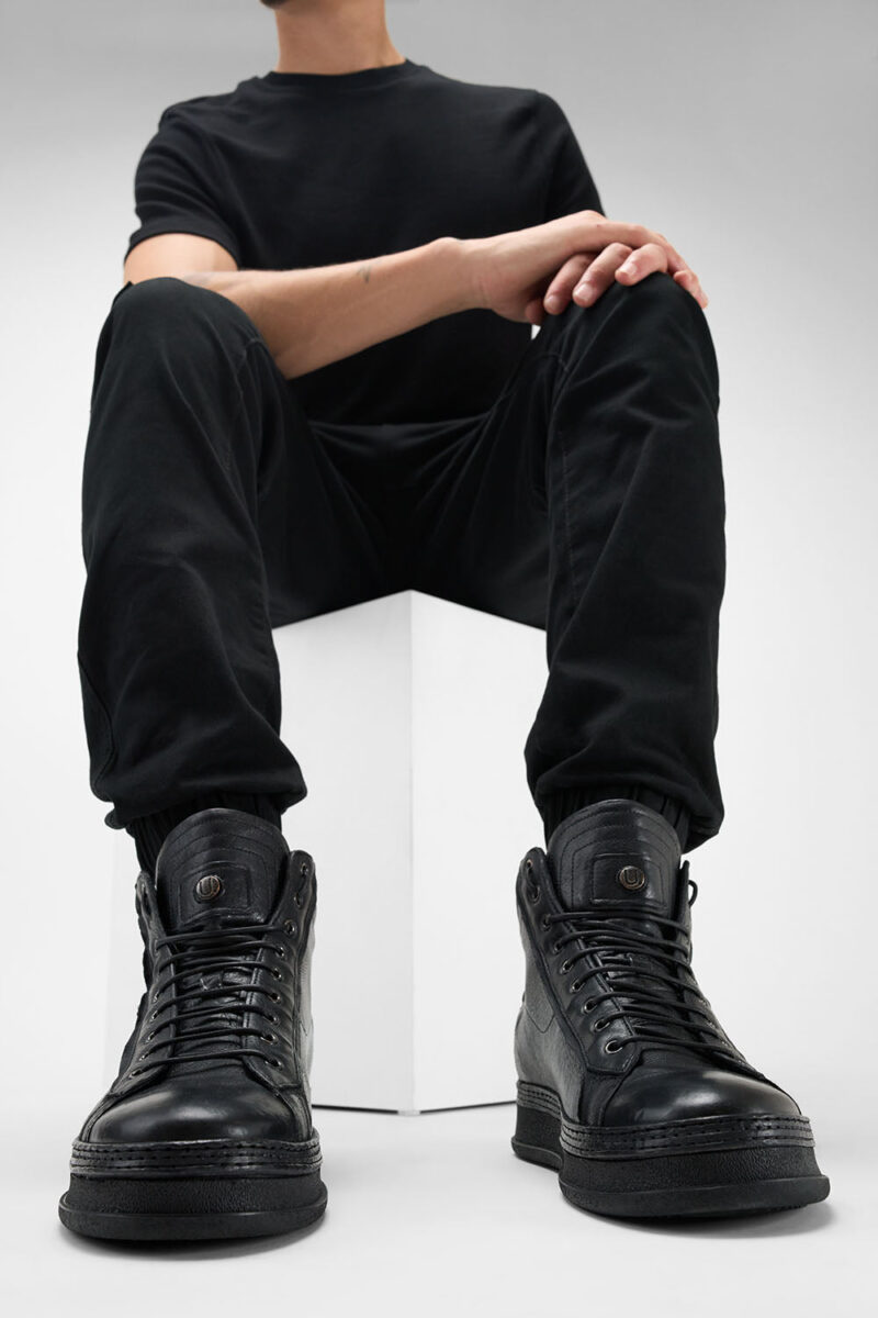 COLE rugged-black welted distressed high sneakers. - Image 4