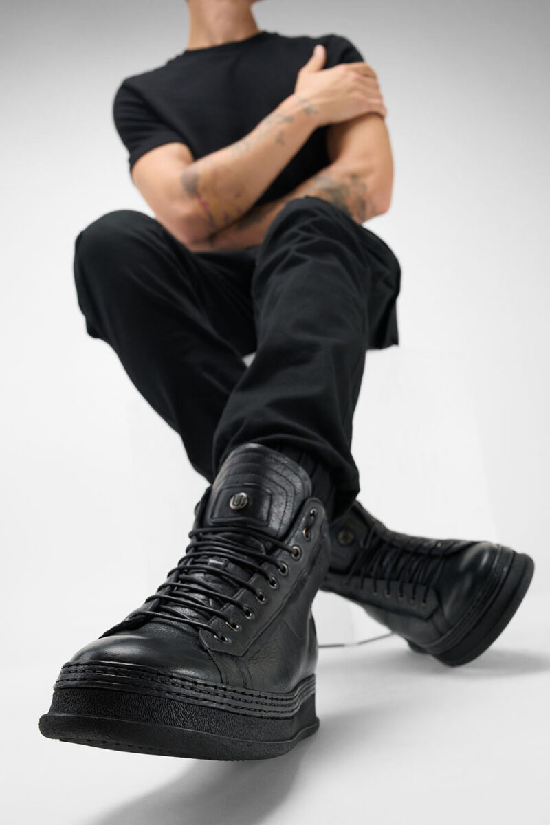 COLE rugged-black welted distressed high sneakers. - Image 17