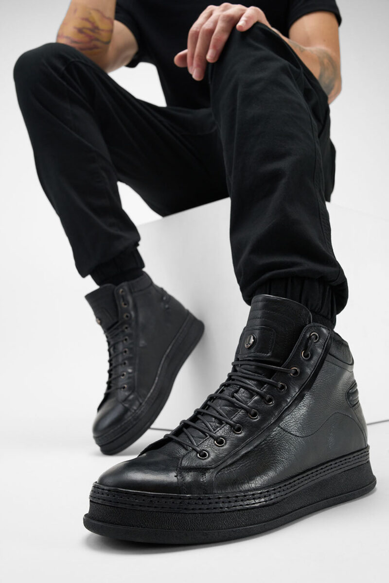 COLE rugged-black welted distressed high sneakers. - Image 6