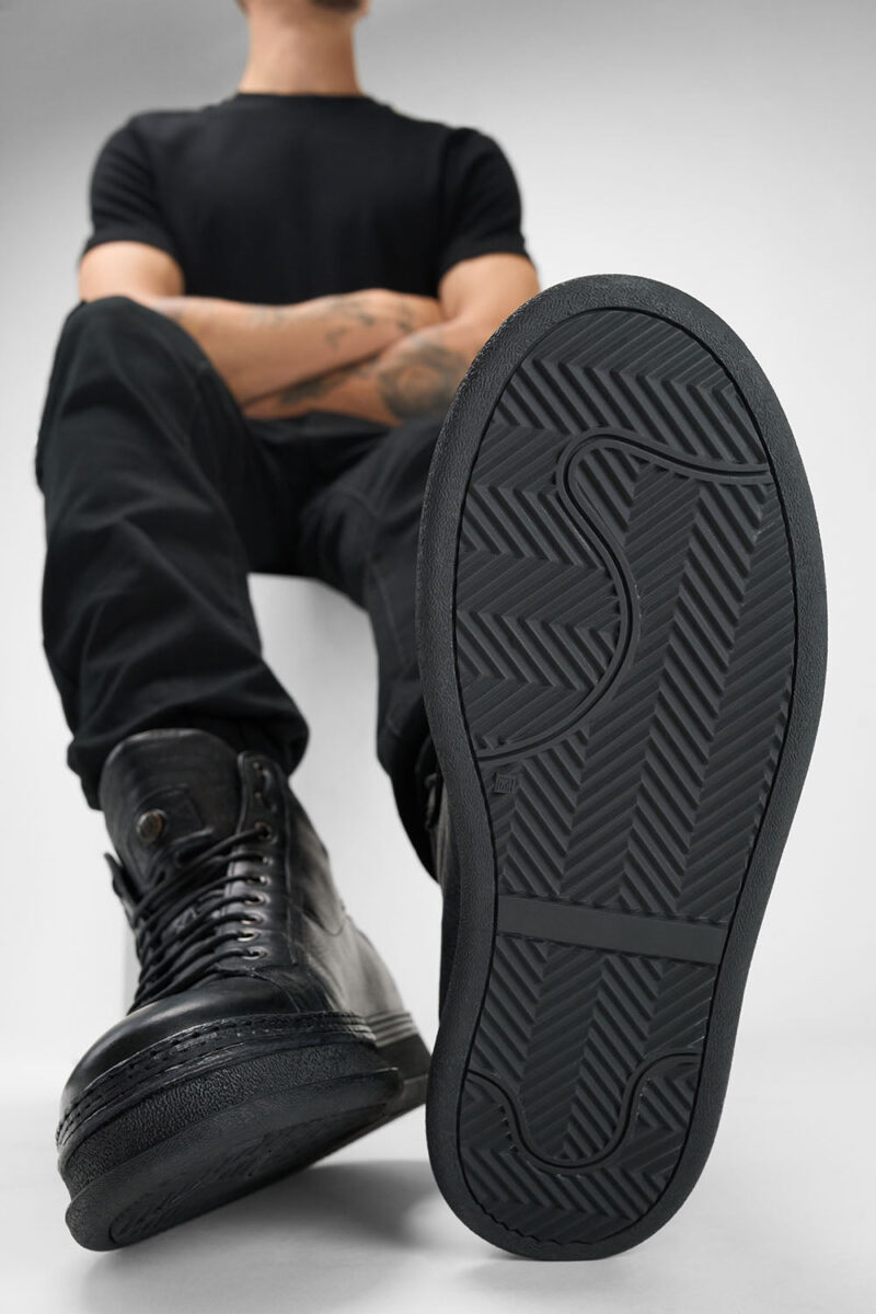 COLE rugged-black welted distressed high sneakers. - Image 10