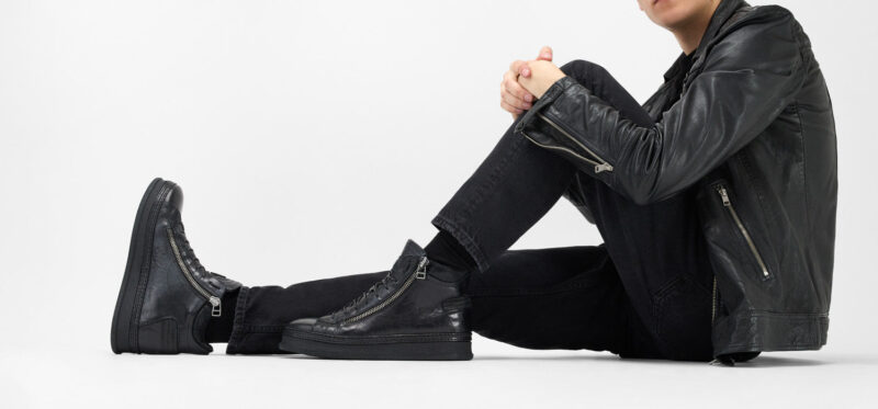 COLE rugged-black double-zip welted high sneakers. - Image 14