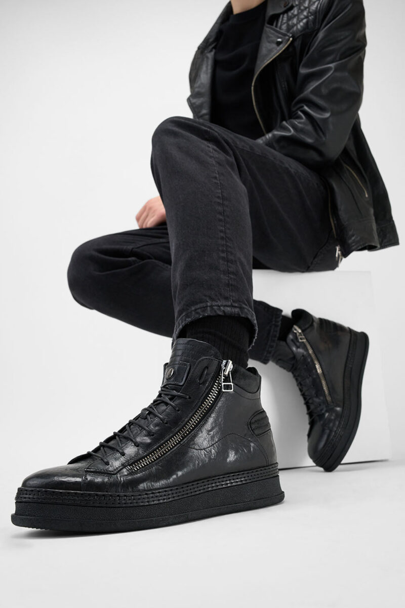 COLE rugged-black double-zip welted high sneakers. - Image 8