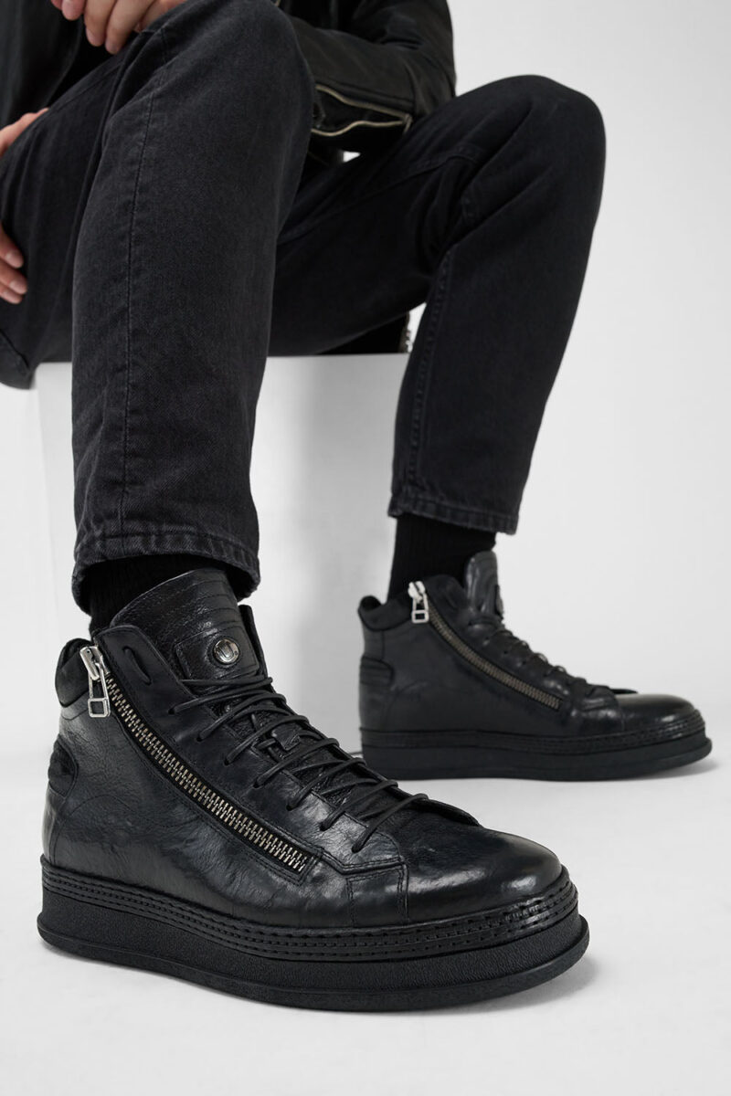 COLE rugged-black double-zip welted high sneakers. - Image 3