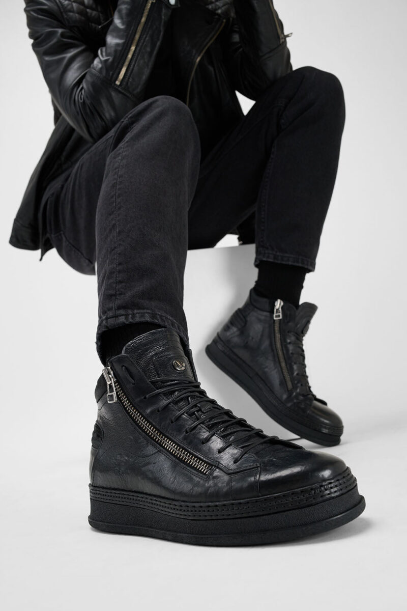 COLE rugged-black double-zip welted high sneakers. - Image 15