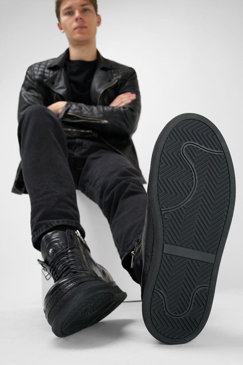 COLE rugged-black double-zip welted high sneakers. - Image 13