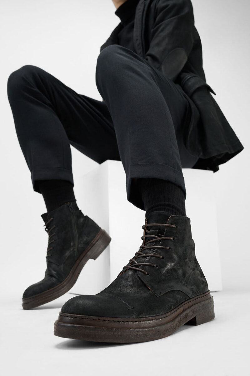 YALE distressed-black welted derby lace up boots. - Image 7