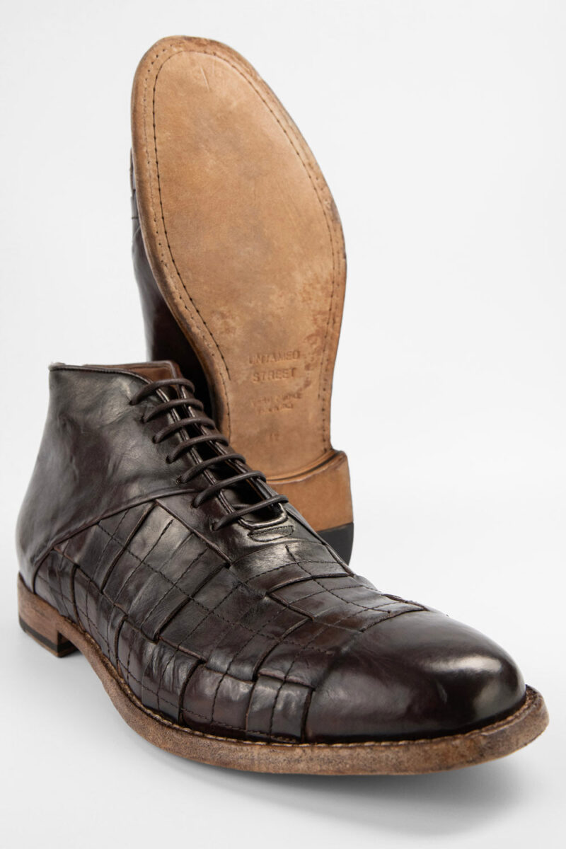 PARKER dark-cocoa woven leather chukka boots. - Image 4