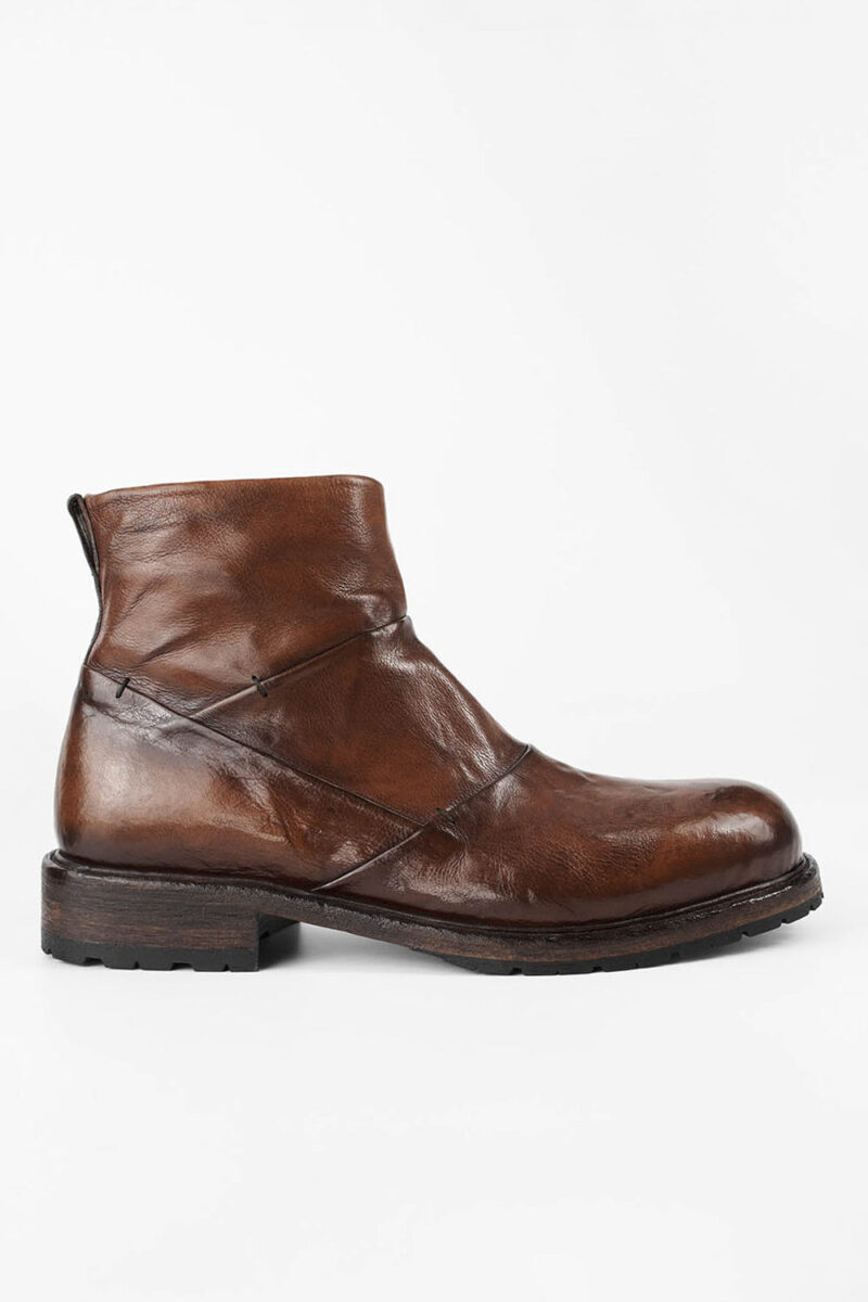 ROWLEY cognac folded laceless boots.