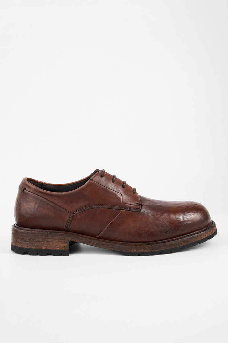 ROWLEY cognac folded derby shoes.