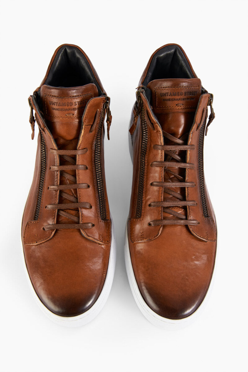 SOHO ROGUE cognac distressed high sneakers. - Image 7