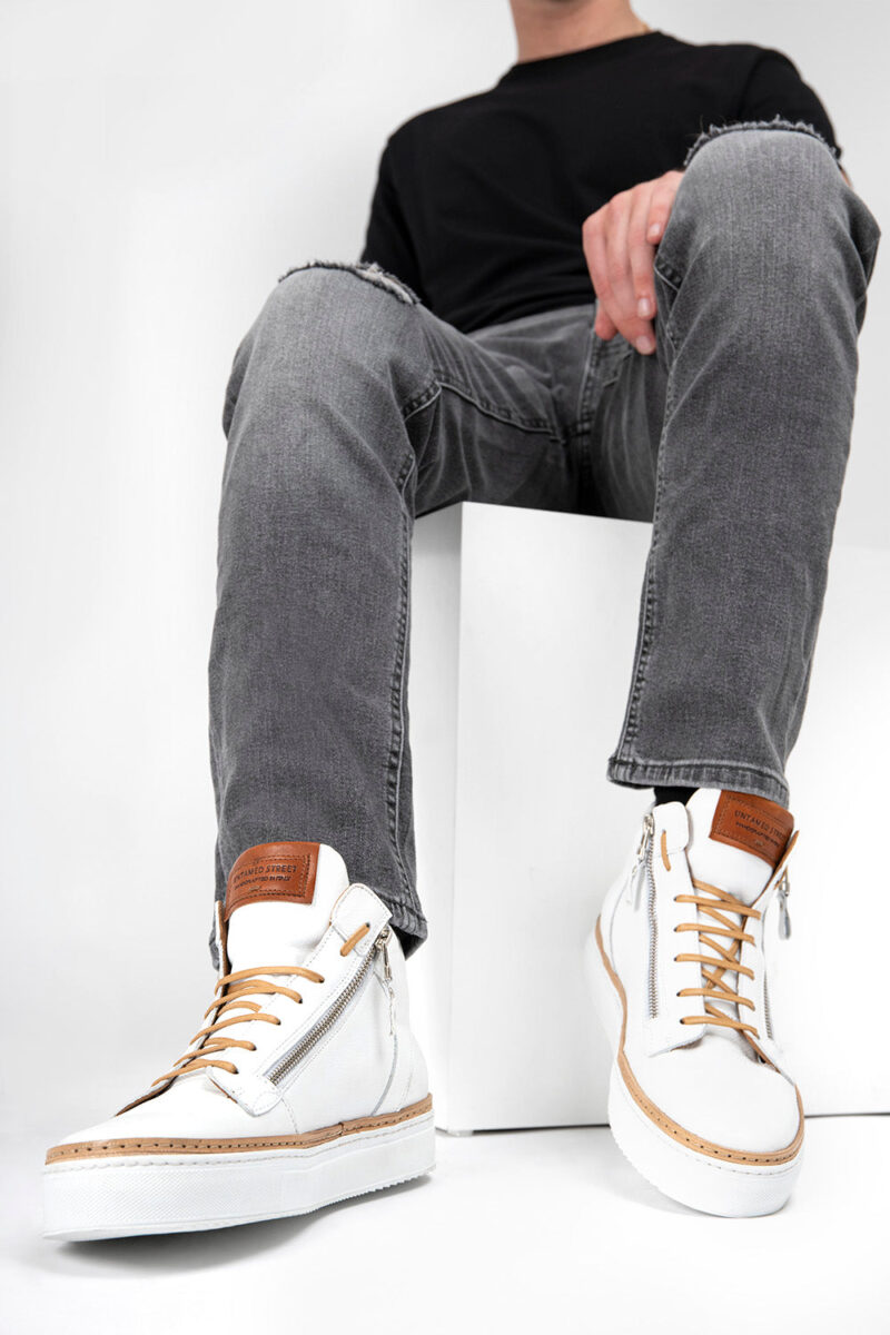 SOHO white welted high sneakers. - Image 3