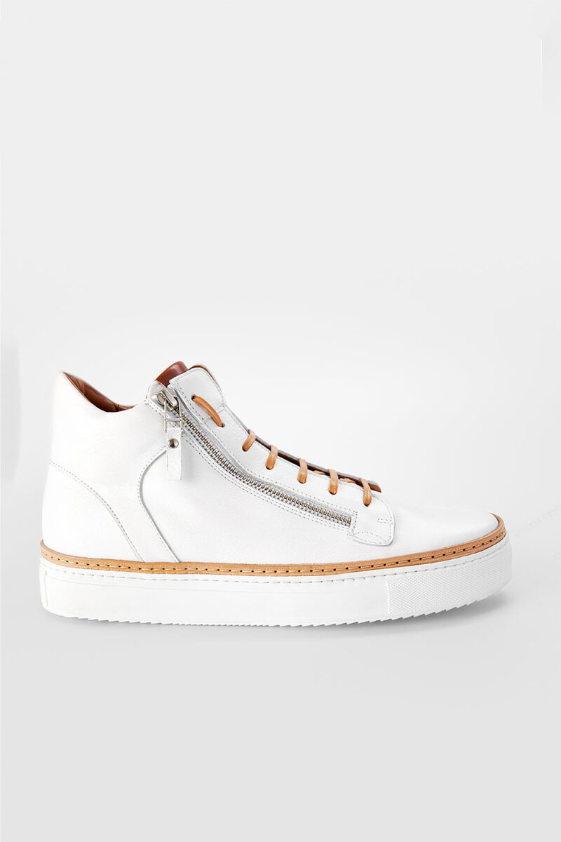 SOHO white welted high sneakers.