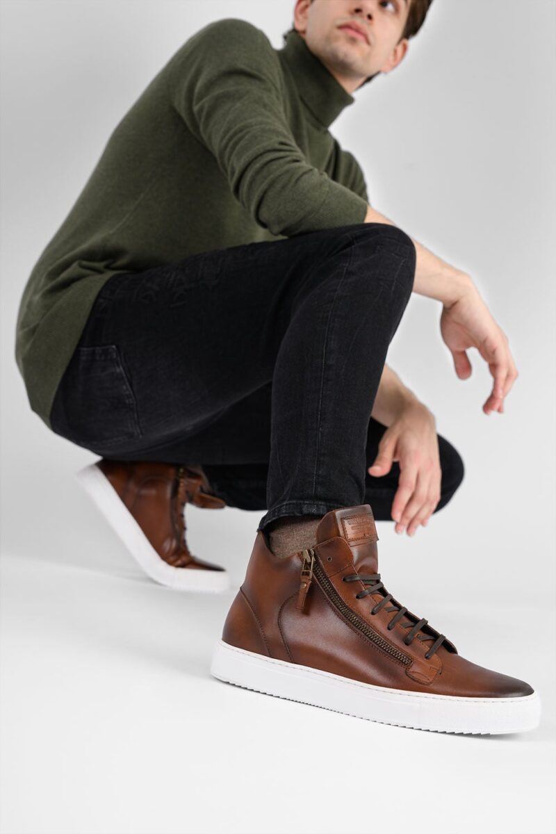 SOHO cocoa-brown patina high sneakers. - Image 6