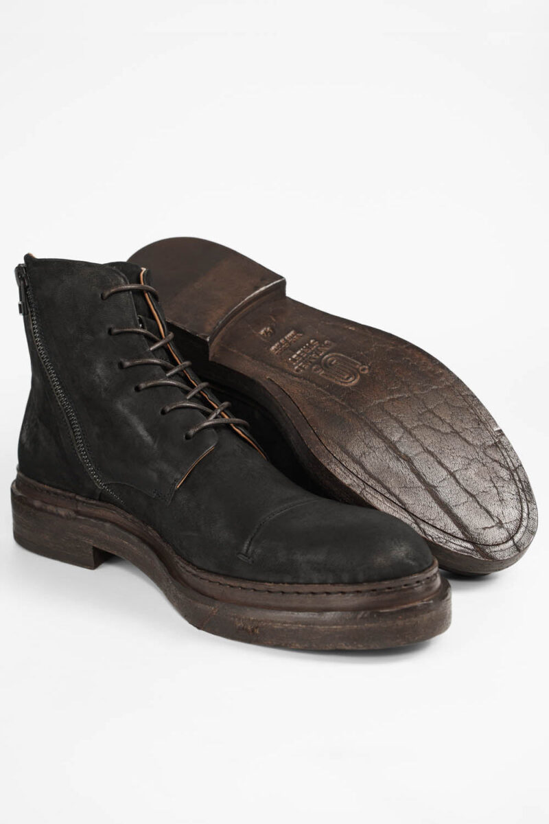 YALE distressed-black welted derby lace up boots. - Image 6