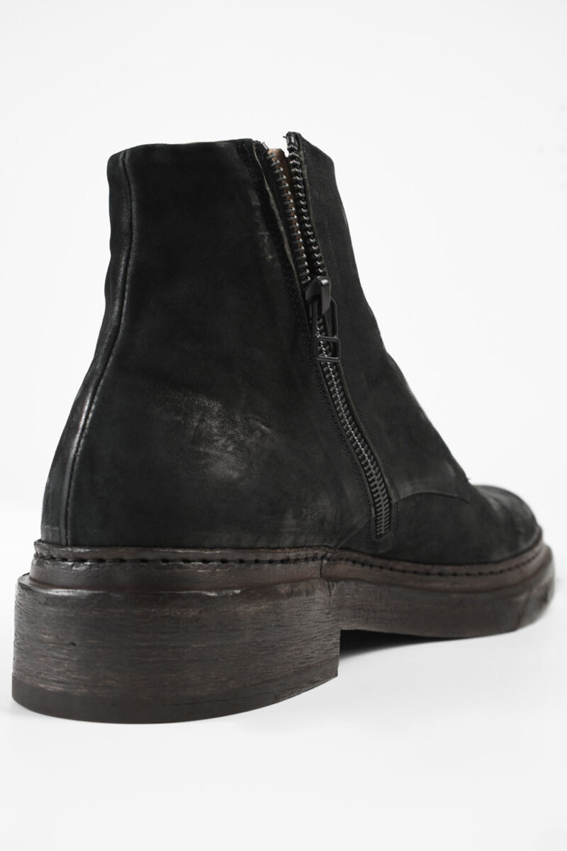 YALE distressed-black welted derby lace up boots. - Image 8