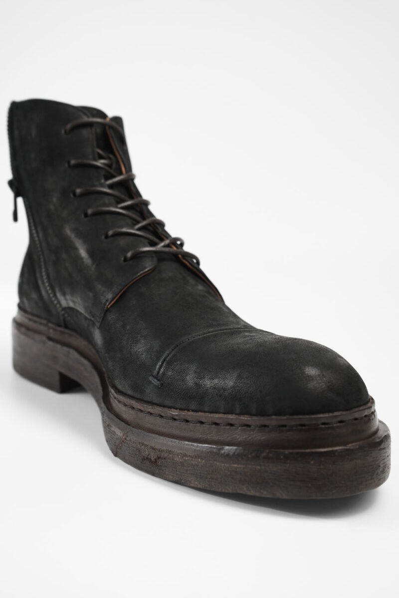 YALE distressed-black welted derby lace up boots. - Image 12