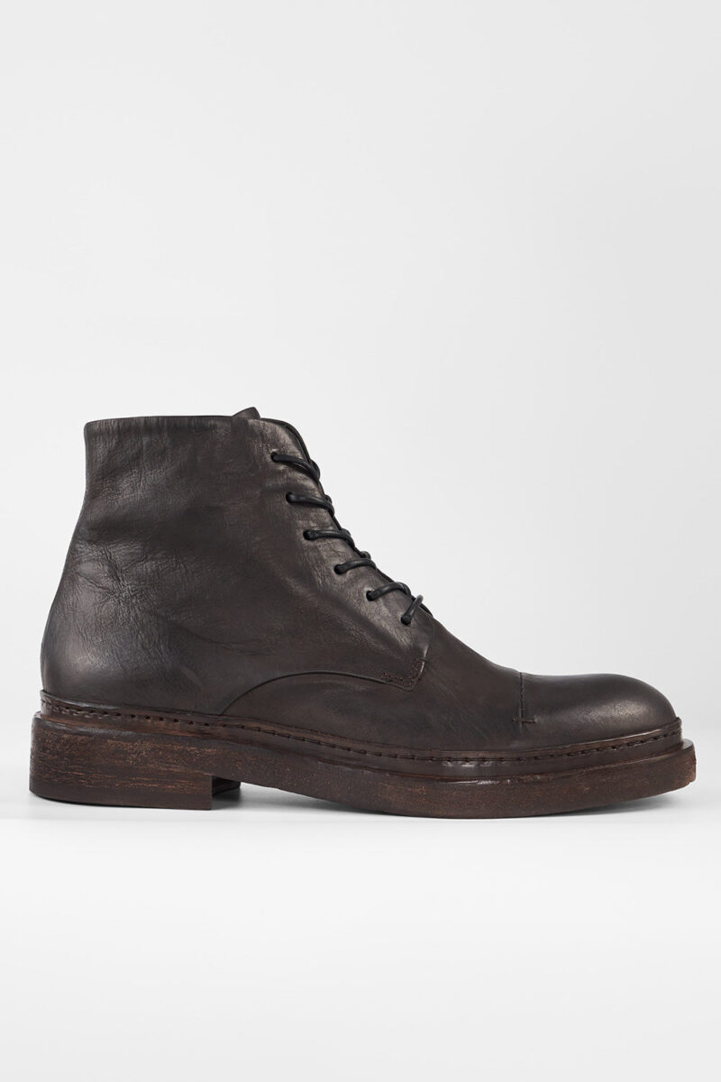 YALE ebony-brown welted derby lace up boots.