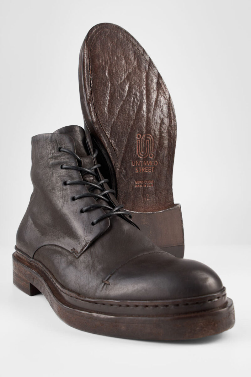 YALE ebony-brown welted derby lace up boots. - Image 3